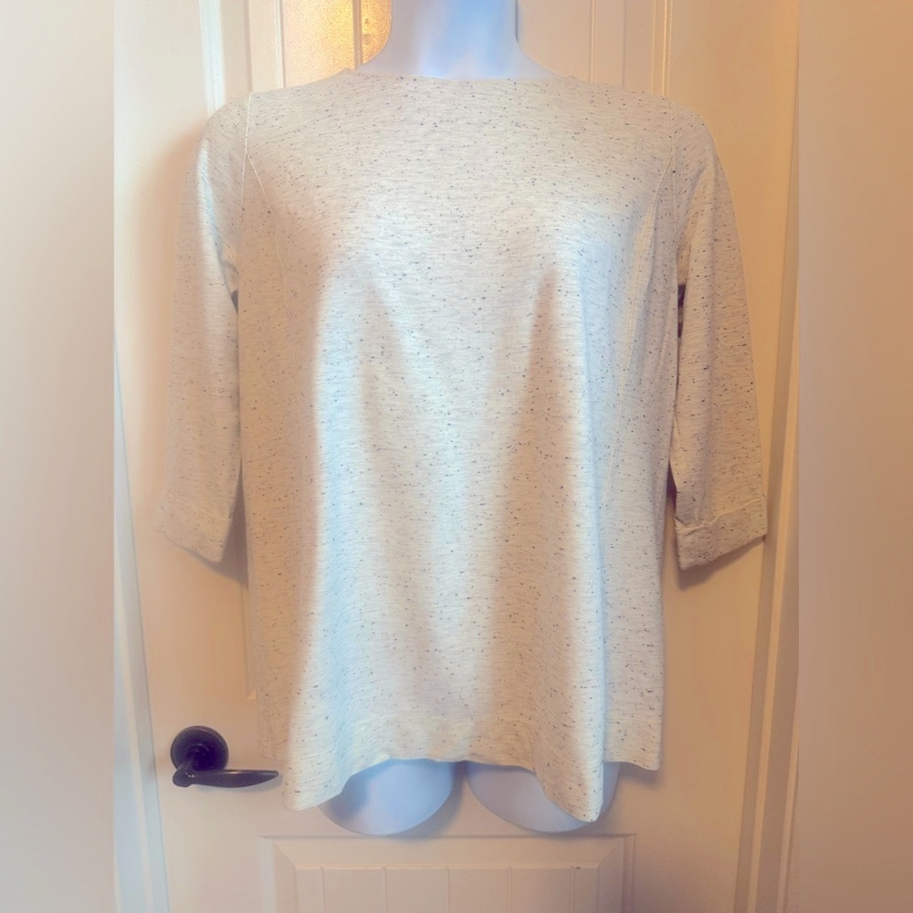 J. Jill Cream Gray Black Space Dyed Speckled Ponte Tunic Cuffed Sleeve, Sz LP